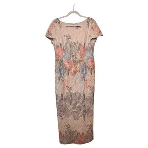 Adrianna Papell Blush Floral Jacquard Column Gown Evening Wedding Guest Dress 14